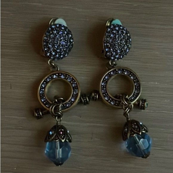 Heidi Daus Earrings Signed Swarovski Clip On Convertible Blue & Violet LIKE NEW - Picture 11 of 11